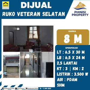 DIJUAL RUKO 2,5 LANTAI DI JALAN POROS VETERAN SELATAN