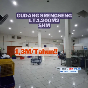 DISEWA Gudang di Srengseng, Lt. 1200m2, SHM