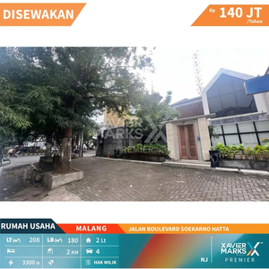 Disewakan Rumah Usaha Nol Jalan Raya Boulevard Soekarno Hatta Malang