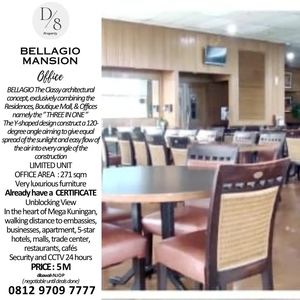 JUAL BELLAGIO MANSION OFFICE, SERTIPIKAT, 271sqm, dibawah NJOP 5M