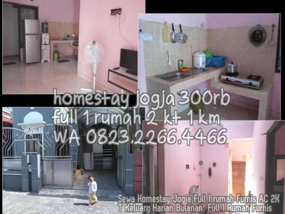 Sewa Homestay Jogja Full 1 rumah Furnis AC 2KT Keluarg Harian Bulanan