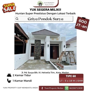 DIJUAL RUMAH GRIYA PONDOK SURYA NYAMAN, LUAS STRATEGIS DIKOTA MEDAN