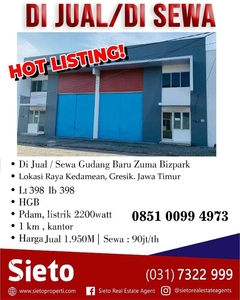 PROMO Dijual/Disewa Gudang Baru Zuma Bizpark, Raya Kedamean, Gresik