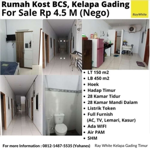 Rumah Kost LT 150 BCS Kelapa Gading