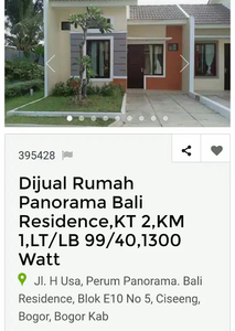 DIJUAL rmh Panorama Bali Residence,KT 2,KM 1,LT/LB 99/40,1300 watt