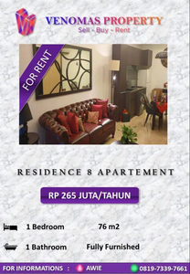 For Rent Apartement Residence 8 Senopati 1 Bedroom