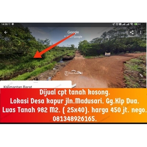 Tanah Kosong Lokasi Desa Kapur Jln.Madusari Gg.Klp Dua Luas 982 M2 25x40 Harga 450 Jt. Nego – Kubu Raya
