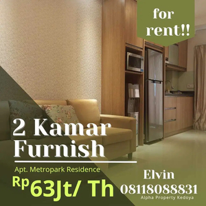 Apartemen 2 Kamar Furnish bagus, lantai Sedang, Kebon Jeruk