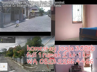 Homestay Jogja 2KT Kelurga Furnis AC Terminal Concat Co Bulanan Harian