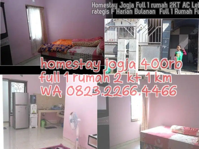 Homestay Jogja Full 1 rumah 2KT AC Lebaran Strategis F Harian Bulanan