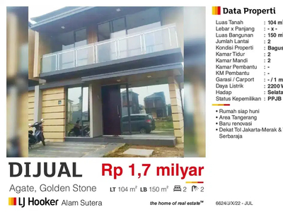 Dijual Rumah 2 Lantai Bagus Strategis di Golden Stone Tangerang