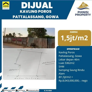 DIJUAL TANAH KAVLING DI JALAN POROS PATTALASSANG GOWA