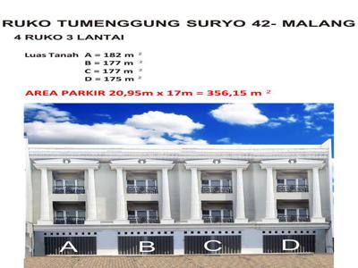 Disewakan 4 ruko 3 lantai di daerah Tumenggung Suryo