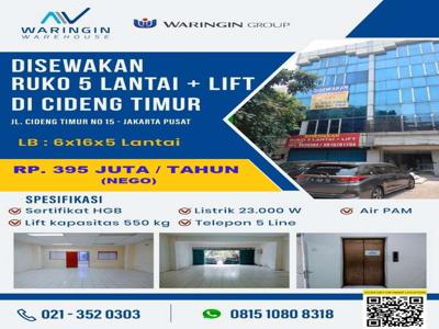 disewakan ruko 5 lantai + lift murah di cideng timur jakarta pusat