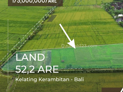 Dijual Tanah Murah Seluas 52.2 Are View Sawah Dan Laut Dekat Soori Bali Villa di Kelating Kerambitan Tabanan.