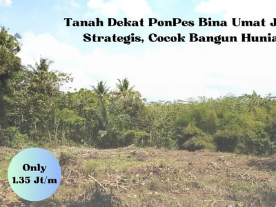 Tanah Dekat PonPes Bina Umat Jogja, Strategis, Cocok Bangun Hunian
