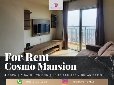 Disewakan Apartement Cosmo Mansion 3 Bedroom Furnished Lantai Tinggi