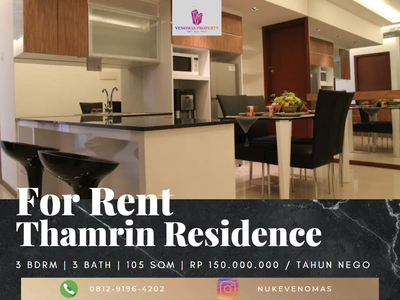 Disewakan Apartement Thamrin Residence 3 Bedrooms Full Furnished
