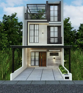 Rumah 3 lantai modern kontemporer bisa KPR cicilan flat