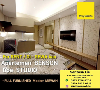 Sewa Apartemen Benson Tipe Studio FULL FURNISHED Modern Best view City