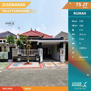 Disewakan Rumah Cantik Furnish Full di Araya Blimbing Malang