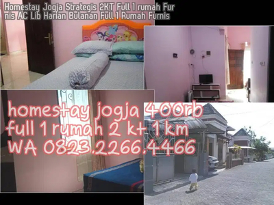 Homestay Jogja Strategis 2KT Full 1 rumah Furnis AC Lib Harian Bulanan