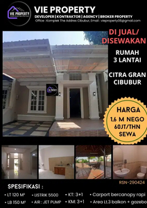 Dijual Cepat Rumah 3 Lantai Citra grand