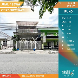 DIJUAL / DISEWAKAN RUMAH TOKO ISTIMEWA NOL JALAN RAYA CILIWUNG, MALANG