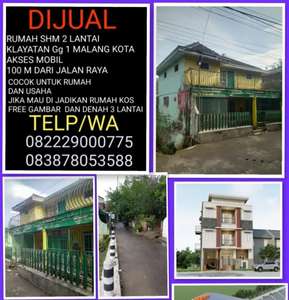 Dijual rumah 2 lantai ditengah kota malang cocok buat usaha