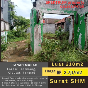Tanah Termurah Rp.2,7jt/m2 dekat Stasiun Sudimara, 210m2 SHM