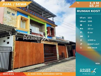 DIJUAL/DISEWAKAN Rumah Kos 10 Kamar di Jl Ikan-ikan Suhat Kota Malang