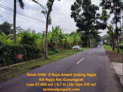 Tanah 6,7H LD 210 m dkt UNES di Jl Raya Ampel Gading Ngijo Gunungpati