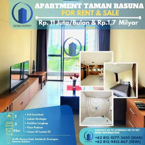 For Rent&Sale, Apartment Taman Rasuna, 3BR, Furnished, Siap Huni