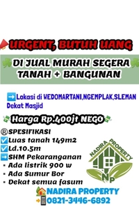 Butuh Uang Segera Jual Tanah Bangunan