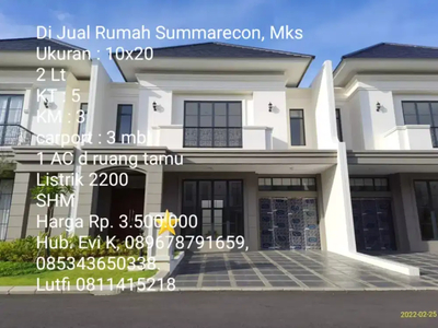 Di Jual Rumah 2 lt, Cluster Jade Summarecon.