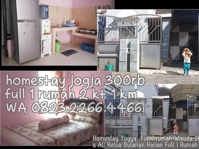 Homestay Yogya Full 1 rumah Wisuda 2KT Furnis AC Kelua Bulanan Harian