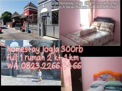 Sewa Homestay Jogja 2KT Fll 1 rumah Furnis Strategis A Harian Bulanan