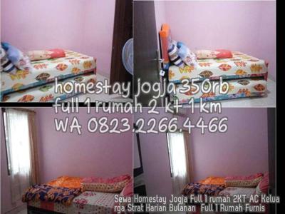 Sewa Homestay Jogja Full 1 rumah 2KT AC Keluarga Strat Harian Bulanan