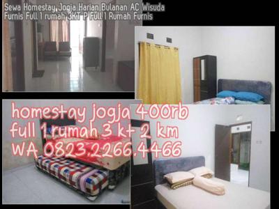 Sewa Homestay Jogja Harian Bulanan AC Wisuda Furnis Full 1 rumah 3KT P