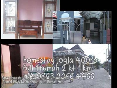 Sewa Homestay Yogyakarta AC Full 1 rumah 2KT Concat RS Bulanan Harian