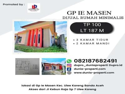 Dijual Rumah Tp 100 LT 187m Di Gp Ie Masen Kec. Ulee Kareng Banda Aceh