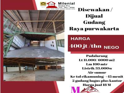 Disewakan/ Dijual Gudang Raya Purwakarta