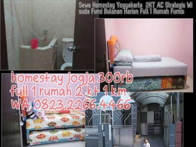 Sewa Homestay Yogyakarta 2KT AC Strategis Wisuda Furni Bulanan Harian