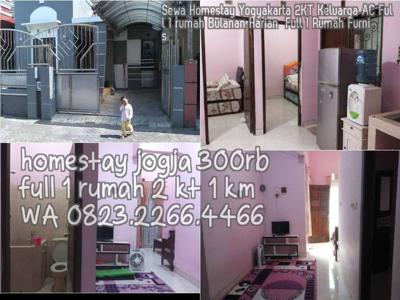 Sewa Homestay Yogyakarta 2KT Keluarga AC Full 1 rumah Bulanan Harian