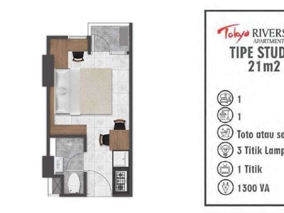 Apartemen Tokyo Riverside Pik 2 Tipe Studio Ukuran 21 Meter