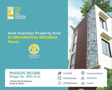 Dijual Kostan 18-kamar Furnished Plus Rooftop dekat Gerbang Vokasi UI