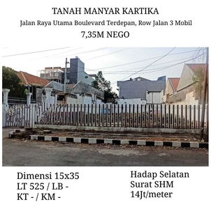 Tanah Manyar Kartika Surabaya 7.35M Nego SHM Jalan Utama dan Lebar