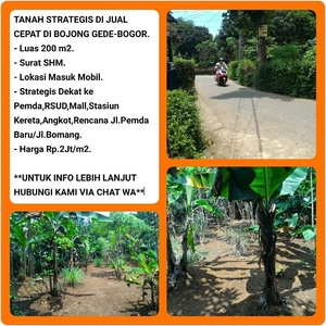 Tanah SHM 202 m2 Strategis dekat akses ke Stasiun Bojonggede-Bogor.