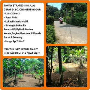 Tanah SHM Luas 201 m2 Strategis akses masuk mobil di Bojonggede-Bogor.