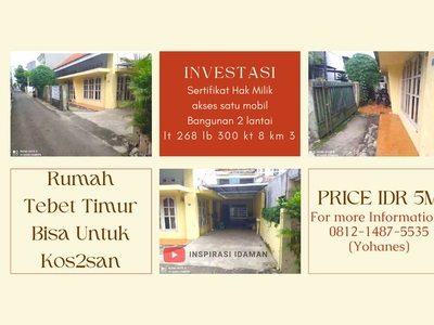 Dijual Rumah 250 mtr investasi di Tebet Timur Bisa Untuk Kos2san